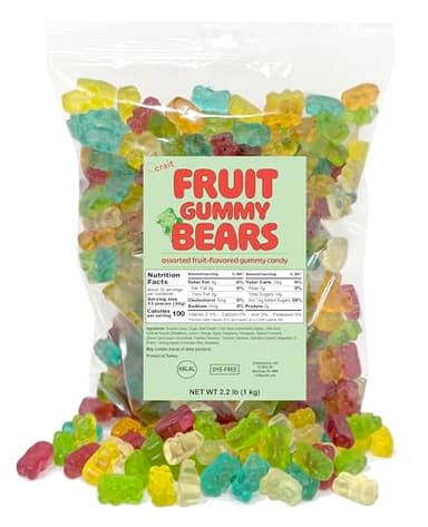Gummy Bears Bulk Bag Dye Free Candy, Halal Gummies Fruit Flavored Gummy Bears 2.2 Pounds