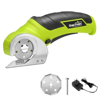 SnapFresh Cordless Electric Scissors, 4V Electric Mini Box Cutter, Carpet & Cardboard Cutter Tool with a Replacement Blade/Charger, Rotary Cutter for Cardboard Packages Leather Plastic （Green）