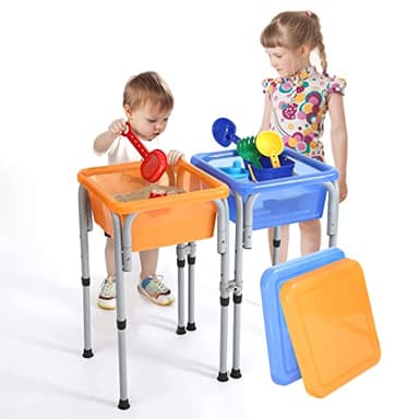 Special Supplies Sensory Activity Table for Kids and Toddlers -with Plastic Buckets and Beach Toys for Interactive Learning - Water, Sand, and STEM Play (Two Buckets - Orange + Blue)