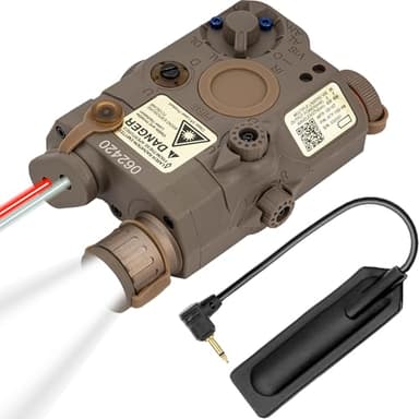 TACBOY PEQ-15 Airsoft Laser Light Combo, Invisible IR Laser, Visible Red Laser, White LED Flashlight, PEQ Box with Pressure Switch (Tan)