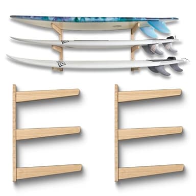 Vagabond Racks Bamboo 3 Board Surfboard Wall Rack, Surfboard Wall Mount, Works for Longboards & Shortboards, Surf board Rack, Surfboard Storage, Also Works for Wakeboards and Snowboards (Amber)