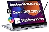 Dell Inspiron 14 7440 2-in-1 Laptop (14" FHD+ Touchscreen, Intel Core 5 120U (> i7-1355U), 32GB DDR5, 1TB SSD, IST Stylus), for Designer, Creator, Long Battery Life, Win 11 Pro w/AI Copilot