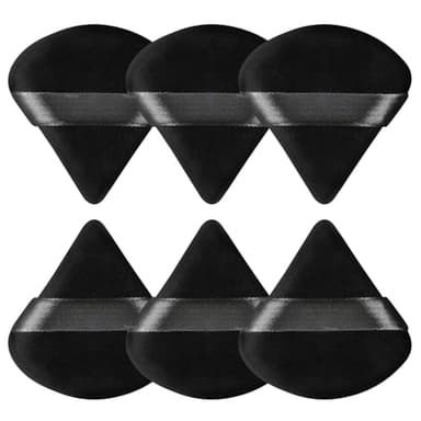 Pimoys 6 Pcs Powder Puff, Face Soft Triangle Makeup Puff Velour Makeup Sponge for Loose Powder (Black)