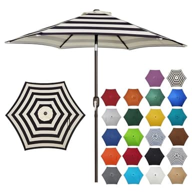 Blissun 7.5 ft Patio Umbrella, Yard Umbrella, Outdoor Market Umbrella with Push Button Tilt Crank, Black & Beige
