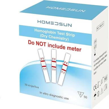 HOMEDSUN 50 Pack Hemoglobin Test Strips with Lancets Droppers Exclusively Compatible with HSBHM-102 Hemoglobin Analysis Meter (Analyzer Not Included)