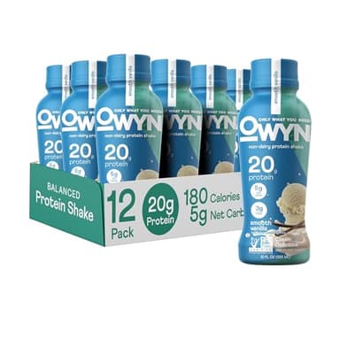 OWYN Only What You Need Smooth Vanilla Flavored Protein Shake, 20g Protein, 4g Sugar, 3g Fiber, Dairy Free, Plant Based Protein Drink 12 Count