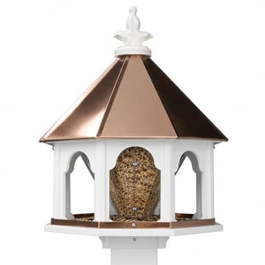 Large Octagon Wild Bird Feeder Solid Cellular PVC Clear Copper Roof Made in The USA (SF18C) (White, 4"x4" Mount)