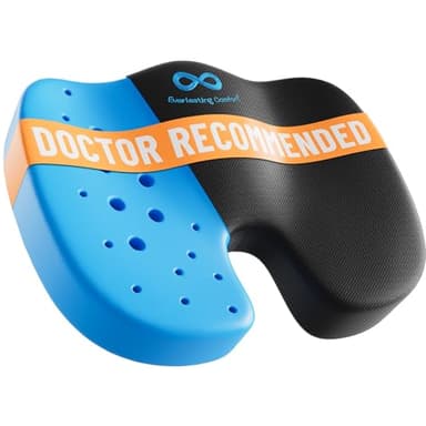 Everlasting Comfort Doctor Recommended Memory Foam Seat Cushion for Office Chairs & Car - Ergonomic Office Desk Accessories - Cushions for Tailbone Pain Relief, Sciatica (Black Airflow, Large)