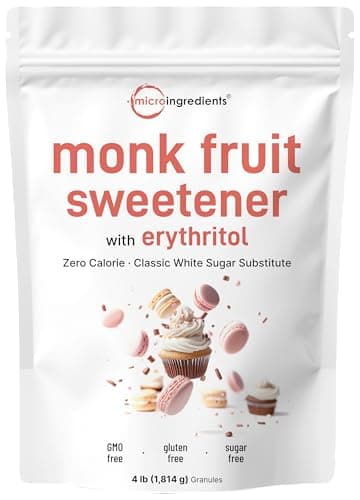 Monk Fruit Sweetener with Erythritol Granules, 4 Pounds, No After Taste, 1:1 White Sugar Substitute, Keto Diet Friendly, Zero Calorie, Natural Sweetener for Drinks, Coffee, Tea, Cookies, No-GMO, Vegan