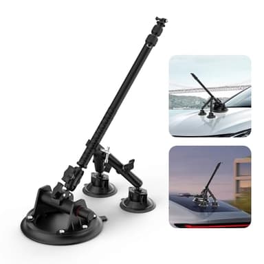 Triple Suction Cup Car Mount Kit for Insta360 with Extension Pole/Selfie Stick, Strong Vacuum Suction Cup Windshield Dashboard Camera Mount for Insta360 x5, GoPro, DJI OSMO with Action Camera Adapter