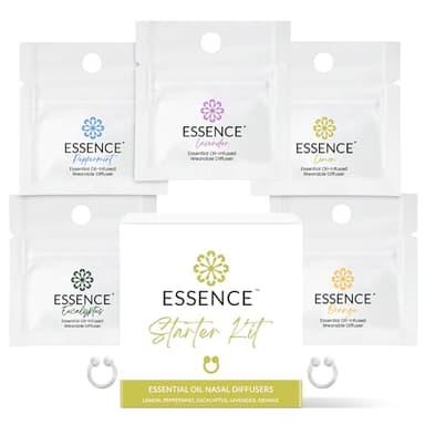 Essence Nasal Diffuser Starter Kit – Essential Oil Silicone Nose Ring Inhalers for Beginners – Wearable Aromatherapy Bundle for Relaxation, Energy & Breathing Support