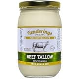 Renderings Beef Tallow, 100% Grass-Fed & Finished, Cooking, Baking and Frying, 14 oz jar