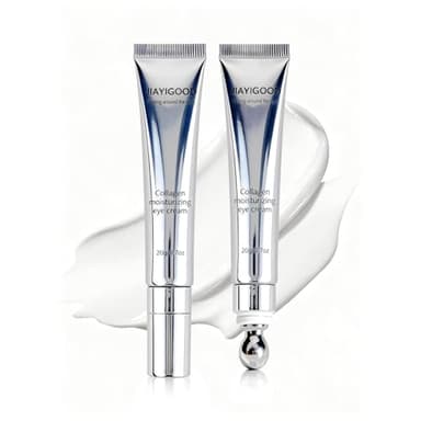 JIAYIGOOD Vegan Collagen Eye Cream with Cooling Roller - Peptide & Triple Hyaluronic Acid Gel Serum to Reduce Dark Circles, Fine Lines & Puffiness, Improve Elasticity, Nourish Under Eye Area