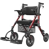 VOCIC Walkers for Seniors, Wheelchairs for Adults, Rollator Walker with Seat, 2 in 1 Rollator Transport Chair with Brakes, Rollator Lightweight Foldable, Walker Wheelchair Combo Z51-FSA HSA