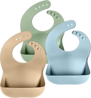 Cuddle Campus Set of 3 Silicone Bibs for Babies & Toddlers,Soft Adjustable Bibs with Pocket Food Catcher for Baby Girl,Boy(Set 1)