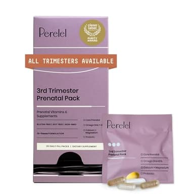 Perelel 3rd Trimester Prenatal Pack, Multivitamin with Magnesium, Omega 3, Probiotics & Calcium, Nutritional Support for Third Trimester Wellness, Soy & Gluten Free, Non GMO, 30 Daily Pill Packs