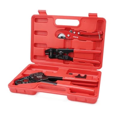 iCrimp ICP-1234AH PEX Crimping Tool Kit - 1/2-in & 3/4-in Copper Crimp Rings, Dual Size Crimper, PEX Removal Tool and Pipe Cutter - Meets ASTM F1807 Standard