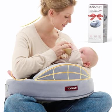 Momcozy Innovative Safety Guard Nursing Pillow - Firm & Springy Memory Foam - Stable, Ergonomic Support & Comfort - Wider Breastfeeding Cushion, Adjustable, Removable Cover, Baby Safety Certified