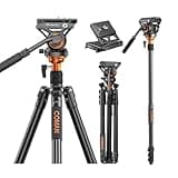 Fluid Head Tripod, COMAN Video Camera Tripod Monopod Aluminium Alloy 70.8 inch Detachable and Quick Release Plate for DJI Canon Nikon Sony DSLR Camera Black Max Load 17.6lb