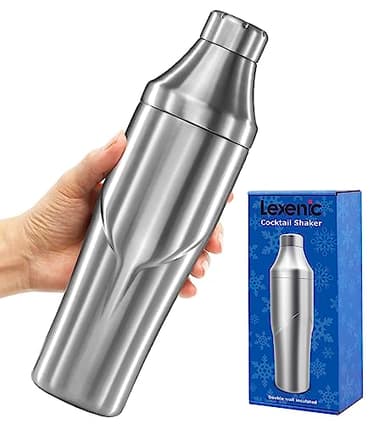 Lexenic 24oz Cocktail Shaker - Insulated Double Wall Keep Drink Chilled - No Stuck Twist Lid,Leakproof and Built-in Strainer - Perfect for Home Bar- Premium Stainless Steel Drink Shaker,Martini Shaker