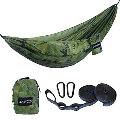 Camping Hammock Double & Single Portable Hammocks Ultralight Nylon Parachute Hammocks with 2 Tree Straps for Backpacking, Travel, Beach, Backyard, Camping, Hiking (Large, Camouflage)