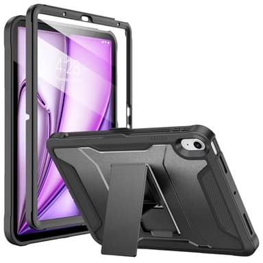 Soke Case for iPad Air 11-inch M4/M3/M2 (2026/2025/2024), iPad Air 5th/4th Generation 10.9 (2022/2020), with Built-in Screen Protector and Kickstand, Rugged Full Body Protective Cover - Black