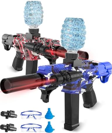 2 Pack Electric Gel Ball Blaster, High Speed Automatic Splatter Ball Blaster with 80000+ and Goggles, Rechargeable Splatter Ball Toys for Outdoor Activities Game Party