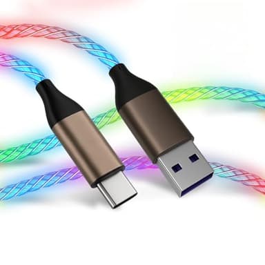 USB C Charger Cable Led Light Up Charger Cord Visible 66W RGB Gradual Changing Shining 6A Fast Charging USB A to USB C Data Sync Cord for iPhone 15/16、Samsung Galaxy SS23+/S23 Ultra (3ft)
