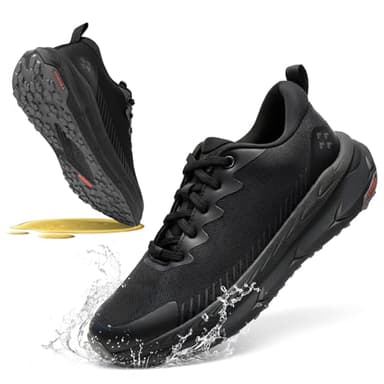 SPIEZ Non Slip Work Shoes for Men, Oil & Slip Resistant Food Service Shoes, Air Cushion Lightweight Breathable Work Sneakers for Standing All Day Black, US 8.5