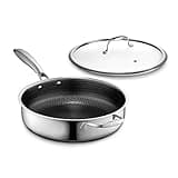 HexClad Hybrid Nonstick 3.3-Quart Deep Sauté Pan with Tempered Glass Lid, Stay-Cool Handle, Dishwasher-Friendly, Oven-Safe Up to 900°F, Induction-Ready, Compatible with All Cooktops