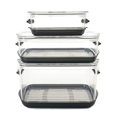 Progressive International Prepworks ProKeeper Food Storage Container Set, 3 Piece, Clear Containers with Gray Sealed Tight Lids