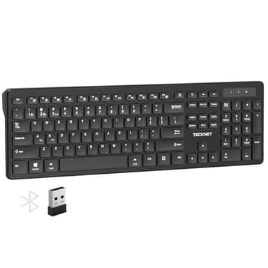TECKNET Wireless Keyboards, Support 2.4G USB and Bluetooth - Full Size Computer Keyboards with Number Pad, Multi Device for PC, Desktop, Laptop, Tablet, 105 Days Standby Time, Black