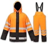 Rizzon Waterproof Rain Suits for Men & Women, Hi-Vis Rain Jacket & Bib Overalls, Heavy Duty Rain Gear for Fishing Outdoor Activities.(Orange,XL)
