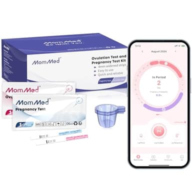 MomMed Ovulation Test Strips, Ovulation and Pregnancy Tests (LH50-HCG20), Includes 50 Ovulation Tests and 20 Pregnancy Tests with 70 Urine Cups, Accurately Track Ovulation and Detect Early Pregnancy