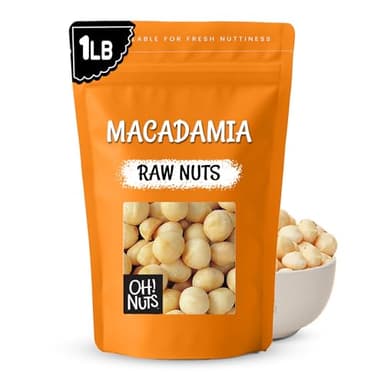 Oh! Nuts Raw Macadamia Nuts - Macadamia Nuts Unsalted - Jumbo Macadamia - 1 lb - 100% Natural Snack
