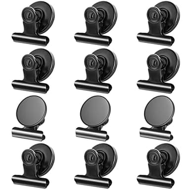 Grtard 12 Pack Magnetic Clips, Fridge Magnets Refrigerator Magnets, Strong Magnetic Clips Heavy Duty, Whiteboard Magnet Clip for Office Home Classroom Organization Kitchen Accessories(Black)