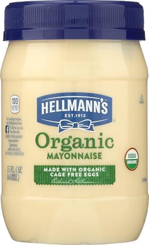 Hellmann's Organic Mayonnaise Original Mayo Creamy Condiment for Sandwiches and Simple Meals Made with Organic Free-Range Eggs 15 oz