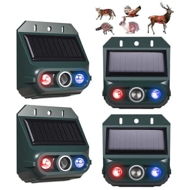 Solar Ultrasonic Nocturnal Animal Repeller,4 Packs Ultrasonic Fox Deterrent Outdoor for Yard Farm,Predator Lights with Red&Blue for Coyote Bird,Effective Deer Repellent Outdoor for Farm Chicken Coop