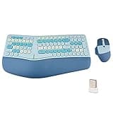 Wireless Ergonomic Keyboard and Mouse Combo with PU Wrist Rest, Carpal Tunnel Keyboard, 2.4G Colorful Split Ergo Keyboard, Comfortable Natural Typing, Compatible with PC/Laptop (Blue)