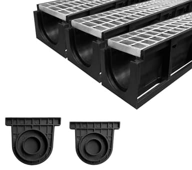 Natotela Channel Drain with Galvanized Steel Grates-39.4Lx6.1Wx5.5H in. Deep Profile Trench Drain System for Driveway,3 Pack Total Length 118.2in,Heavy Duty Trench Drain for Garage,Parking Lot