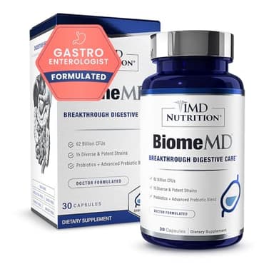 1MD Nutrition BiomeMD Probiotics | 62 Billion CFUs, 15 Comprehensive Strains - Pro & Prebiotics | Doctor-Formulated for Digestive Health & Immune Support | 30 Capsules