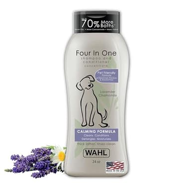 Wahl USA 4-in-1 Calming Dog Shampoo with Lavender Chamomile Scent – Cleans, Conditions, Detangles, & Moisturizes - Pet Friendly Formula - 24 Oz - Model 820000A