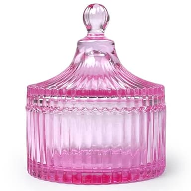 YILUSHENGHUA Colorful Glass Jar With Lid,Candy Cookie Jars,Valentine Easter Candy Dish,Jewelry Box,Cutecore Room Decor,Biscuit Containers Food Storage(Pink)
