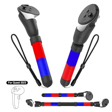 Rechale Handle Attachments Compatible with Meta Quest 3S/3, VR Game UG Gorilla Tag Long Arms Sticks, Beat Saber Handle Extensions Grips (Blue and Red)