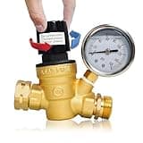 Hourleey RV Water Pressure Regulator, Adjustable Handle Brass Water Pressure Regulator, Water Pressure Reducer with Gauge and Inlet Screened Filter for RV Camper Travel Trailer