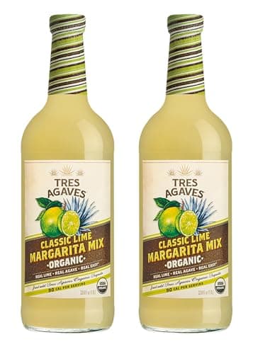 Tres Agaves Organic Lime Margarita Mix – Award-Winning 90 Point Cocktail Mixer with Agave Nectar & Real Lime Juice – Low Calorie, Non-GMO, Gluten-Free, Vegan, No High Fructose Corn Syrup – 750ml Bottle (2 Pack)