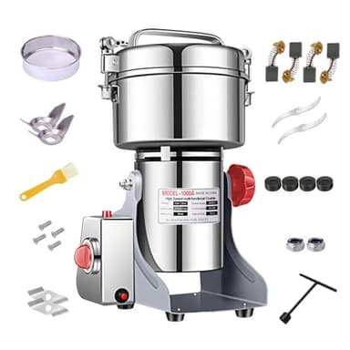 Electric Grain Grinder Mill 1000g High-speed Spice Herb Mill Commercial Powder Machine for Dry Cereals Grain Herb Spice Coffee Corn Bean (1000g Stand Type)