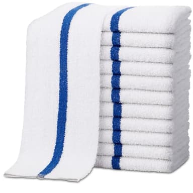 ZUPERIA Bar Mop Towels - 24 Pack (16"x19") - 100% Cotton High Absorbency Kitchen Towels – Reusable Dish Cloths, Quick-Dry Rags with Blue Stripe – Ideal for Restaurants, Cooks, Bartenders & Homes