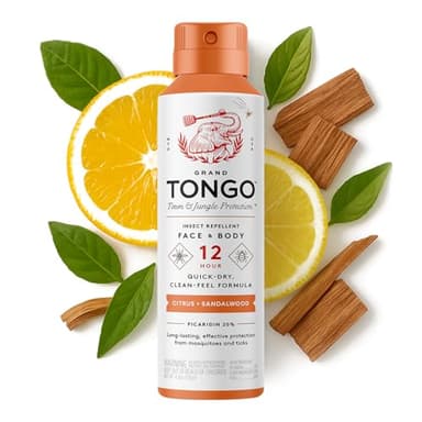 Grand Tongo DEET-Free Insect Repellent with Picaridin, The 12 Hour Protection, DEET Alternative - Citrus + Sandalwood