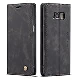 QLTYPRI Case for Samsung Galaxy S8 Plus, Vintage PU Leather Wallet Case Card Slot Kickstand Magnetic Closure Shockproof Flip Folio Cover for Samsung Galaxy S8 Plus - Black